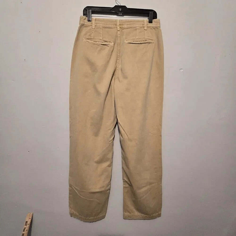 Free‎ People Anthropologie Denim Pants Crop Womens Sz 6 Mustard Tan Baggy Taper